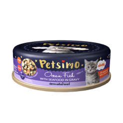 Petsimo อาหารแมวแบบเปียกชนิดกระป๋อง สูตรปลาทะเลในน้ำเกรวี่-85g