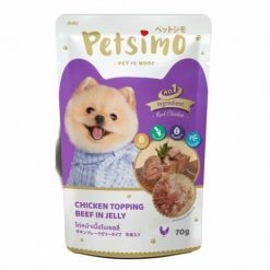 Petsimo เพ็ทซิโม่ อาหารสุนัขแบบเปียก สูตรไก่หน้าเนื้อวัวในเยลลี่-70g (ได้ 6 ซอง)