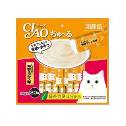 (8.15 1 FREE 1) CIAO ชูหรุ ขนมแมวเลีย เนื้อสันในไก่ผสมซีฟู้ด ซองละ14g (20ซอง)