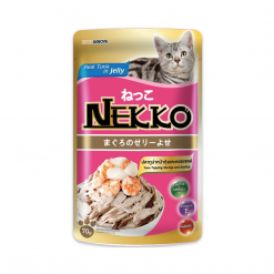 Nekko อาหารแมวเปียก รสปลาทูน่าหน้ากุ้งและหอยเชลล์ในเยลลี่ สำหรับแมวโต-70g (12ซอง)