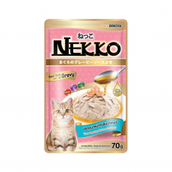 Nekko อาหารแมวเปียก รสปลาทูน่าหน้ากุ้งในเกรวี่ สำหรับแมวโต-70g (12ซอง)