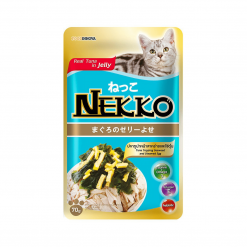 Nekko อาหารแมวเปียก รสปลาทูน่าหน้าสาหร่ายและไข่ตุ๋นในเยลลี่ สำหรับแมวโต-70g (12ซอง)