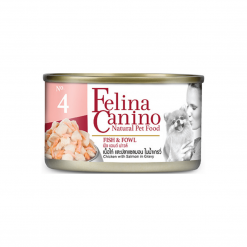 Felina Canino อาหารสุนัข FISH AND FOWL FOR DOG สูตรเนื้อไก่และปลาแซลม่อน-85g (3กระป๋อง)